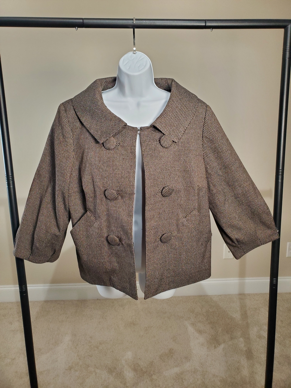 Lifestyle Attitude by Larry Levine Brown Houndstooth Swing Jacket  Sz. 14